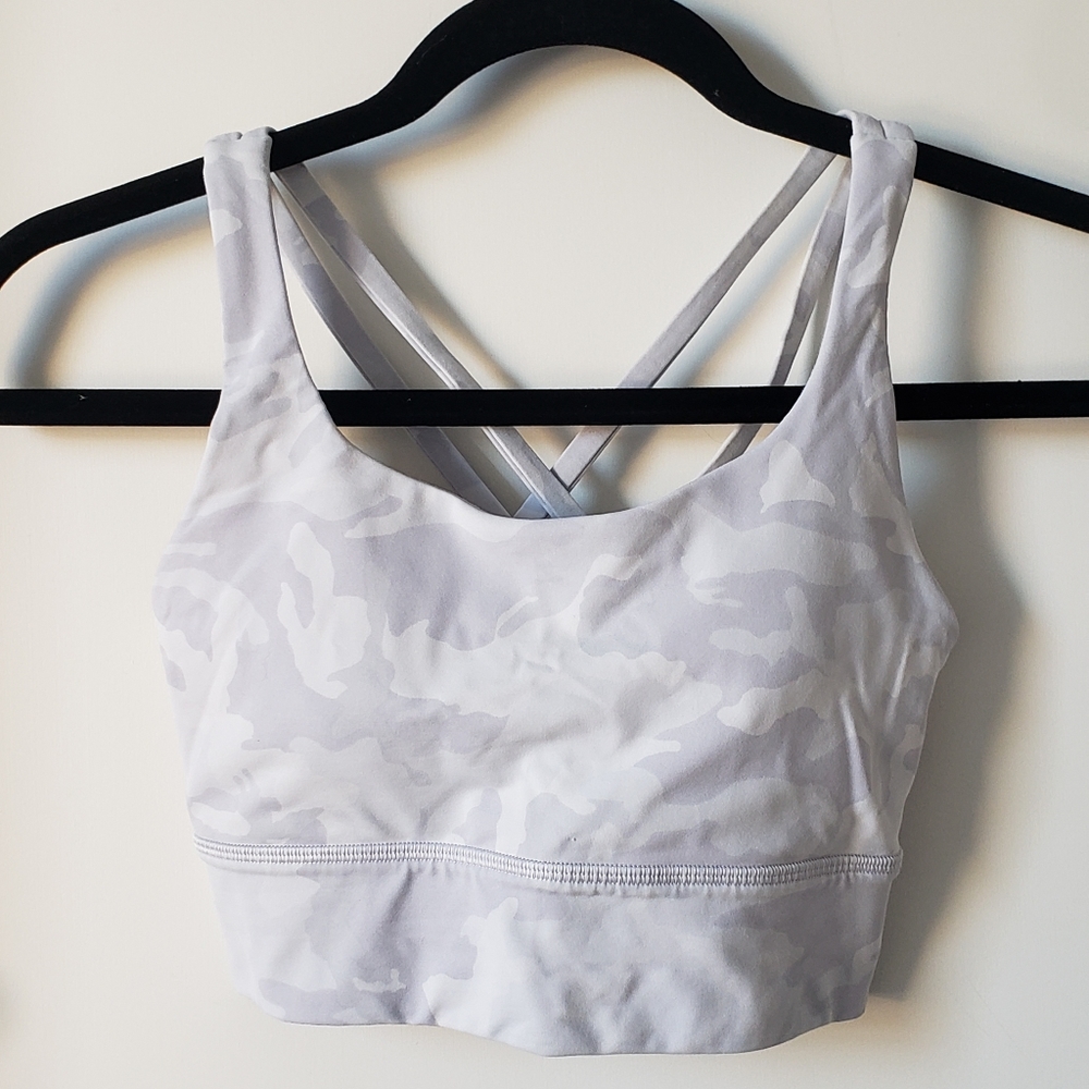 Lululemon White Camo Longline Energy Sports Bra Size 4 Good Condition